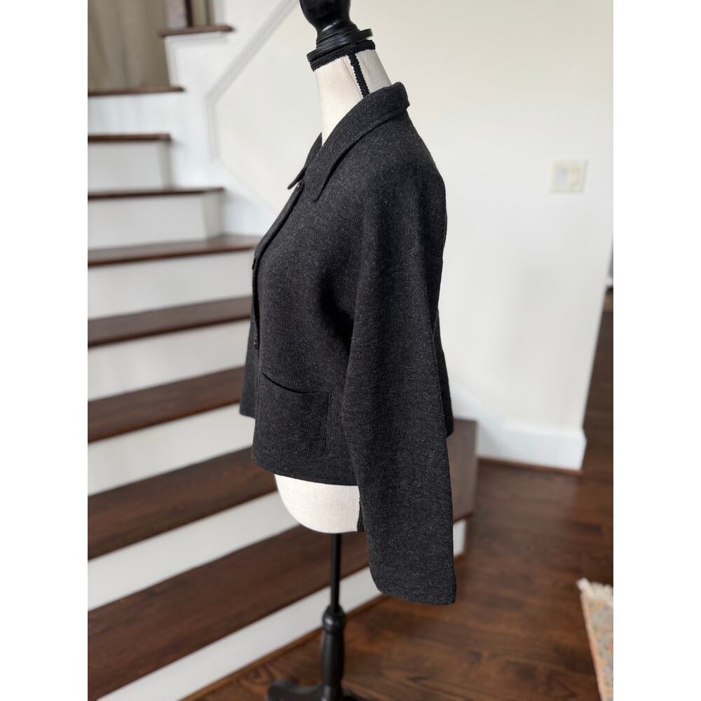 J.Crew Dark Charcoal Wool Blend Fleece Lined Button Down Lady Cardigan - Picture 2 of 5